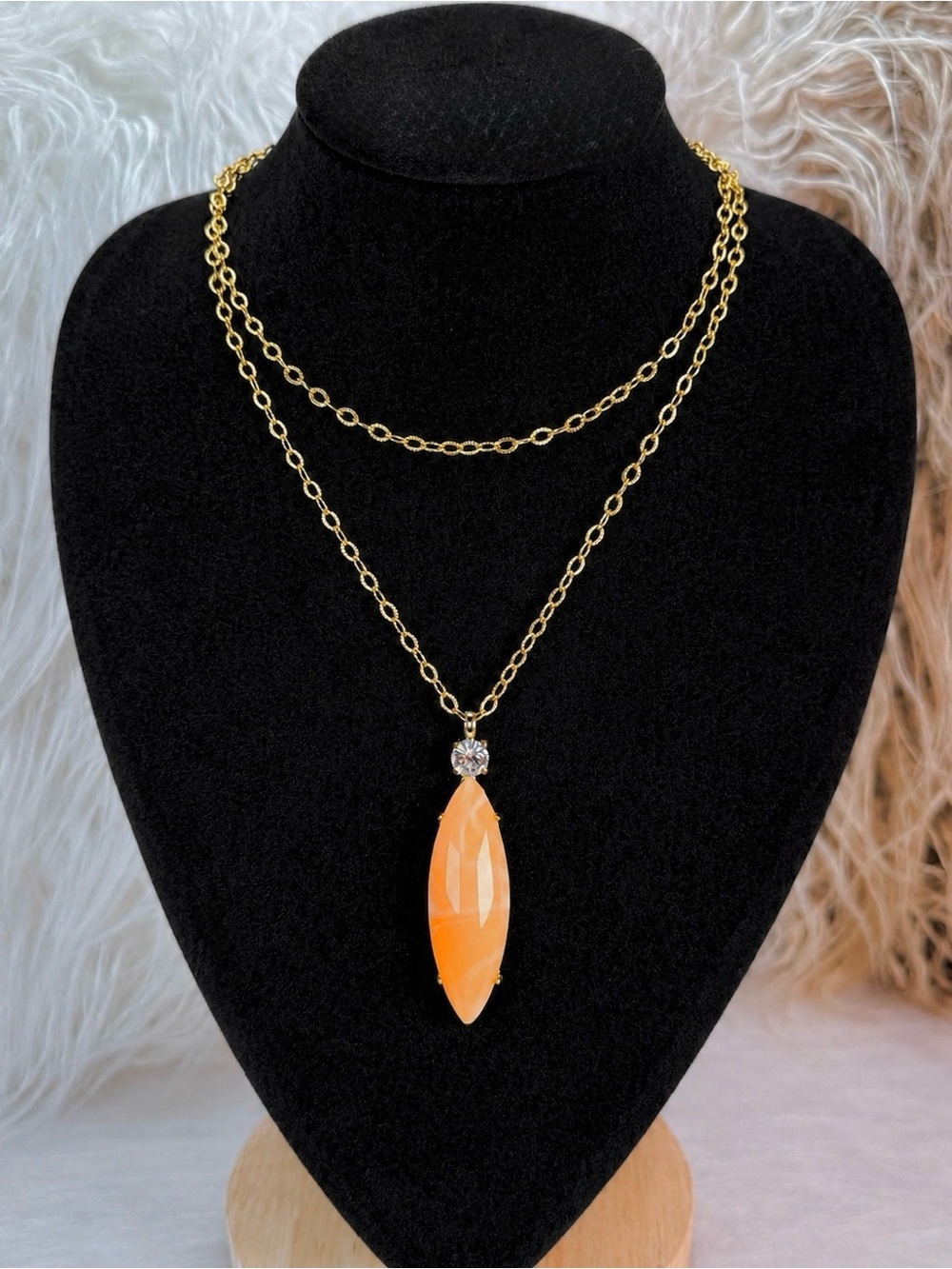 Ann Taylor Goldtone and Orange Pendant Bling Accent Long Necklace